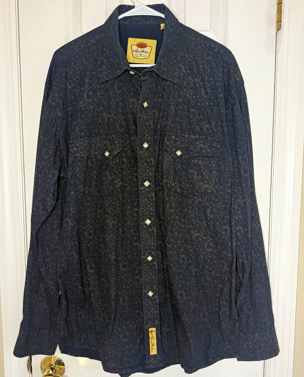 Larry Mahan Cowboy Collection Men's XL Blue Paisley Snap Western Shirt Pockets
